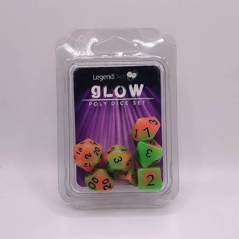 Glow Dice Set Orange with Green Tint