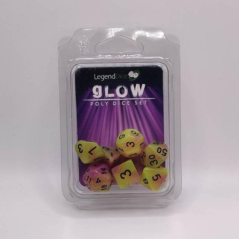 Glow Dice Set Yellow with Purple Tint